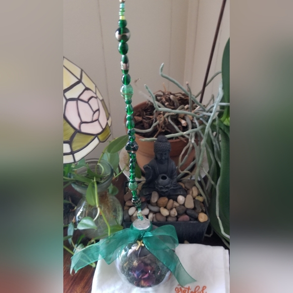 New! Witch Ball with Vintage Green Glass Beads - Picture 2 of 5